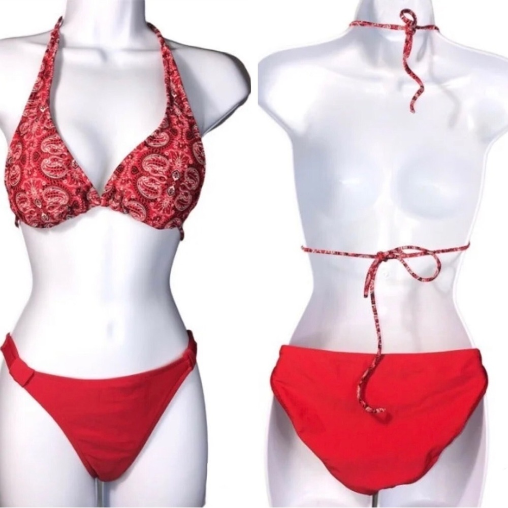 Red BANDANA Print Two-Piece Bikini RETRO PIN-UP ROCKABILLY Size M (7-9)​​